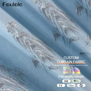 Factory Supply  Ancient Style Landscape Pattern  80% Blackout Jacquard Polyester Curtain Fabric