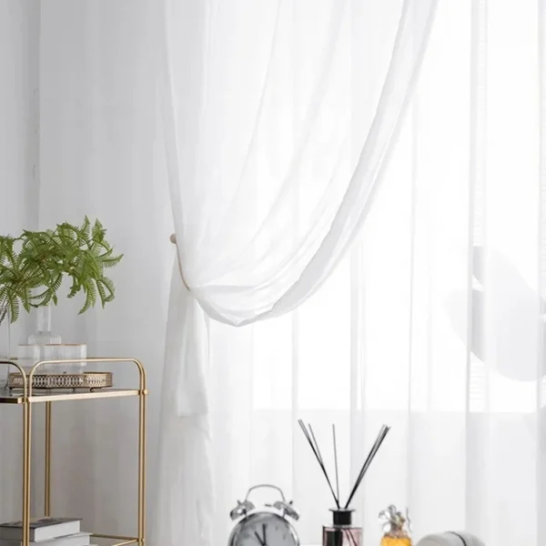 Factory Supply Sheer Super Soft Fabric Light Cream Color Window Curtain Tulles - Image 4