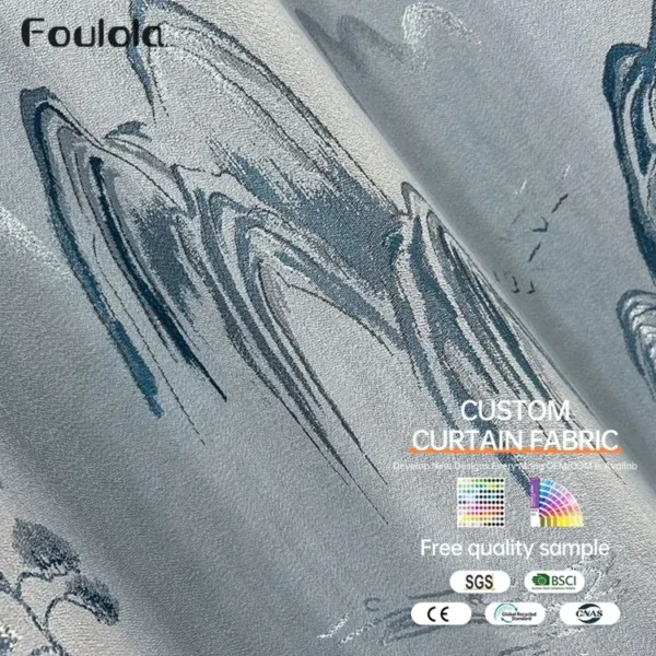Factory Supply Triple Weaving Artwork Landscape Pattern Polyester 80% Blackout Jacquard Curtain Fabric