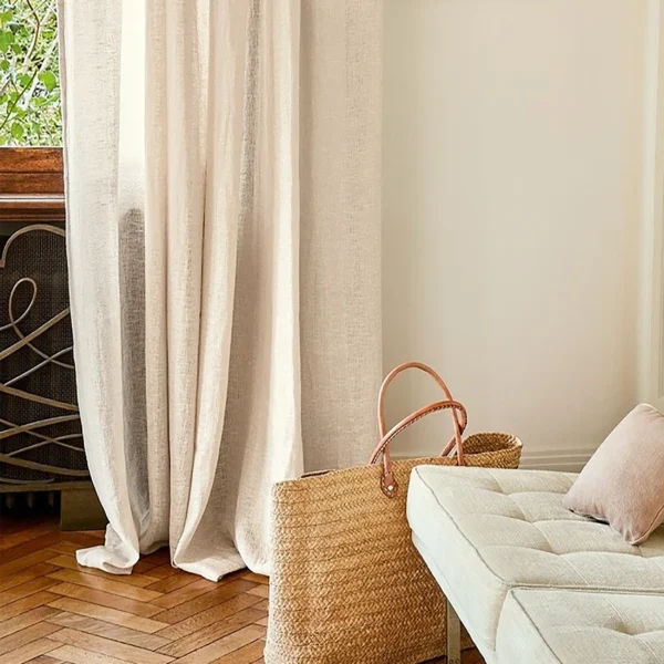 Luxury 100% Linen Material Textured Tulle Curtains Natural Linen Curtains & Valances - Image 5