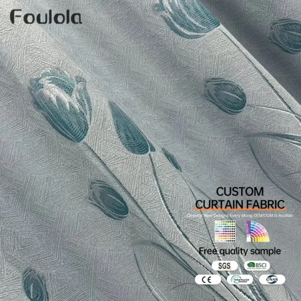 Factory Supply Triple Weaving Artwork Polyester Flowers Pattern Jacquard Curtain Fabric With 80% Blackout 2.8M/3.2M Width