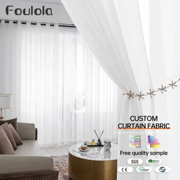 Factory Supply Sheer Super Soft Fabric Light Cream Color Window Curtain Tulles - Image 2