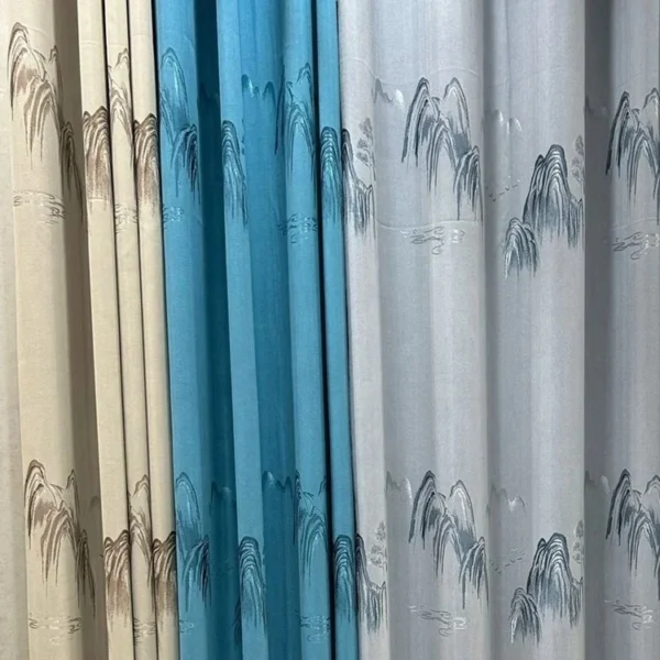 Factory Supply Triple Weaving Artwork Landscape Pattern Polyester 80% Blackout Jacquard Curtain Fabric - Image 6