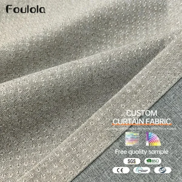 Factory Supply  One Side Jacquard One Side Linen Style 100% Blackout Curtain Fabric With PU Lamination Artwork