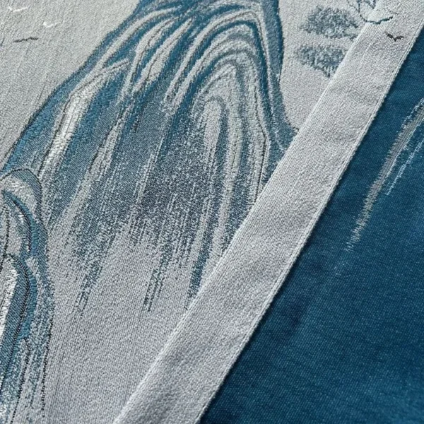 Factory Supply Triple Weaving Artwork Landscape Pattern Polyester 80% Blackout Jacquard Curtain Fabric - Image 2
